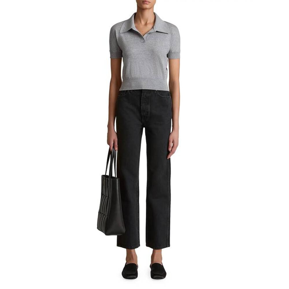 Khaite Morgane SS Collared Top in Mercury S - Picture 3 of 5